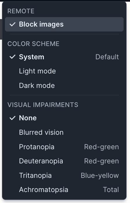 Up close image of the Preview controls menu, which contains an option to "Block Images".